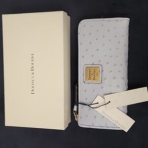 Dooney & Bourke Baby Blue Ostritch Leather Zip Wallet